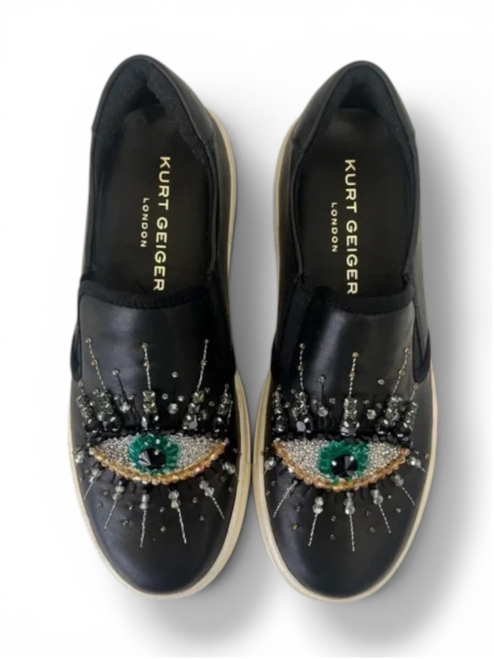 Kurt Geiger London Evil Eye Black Leather Slip On Sneakers EU 35 US 5